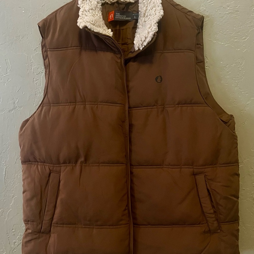 Brown Puffer Vest with Sherpa Collar